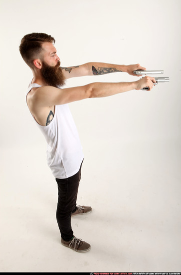 Man Adult Athletic White Fighting with gun Standing poses Casual