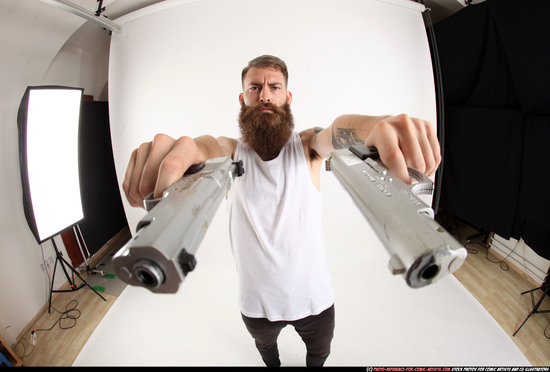 Man Adult Athletic White Fighting with gun Standing poses Casual