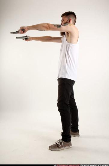 Man Adult Athletic White Fighting with gun Standing poses Casual