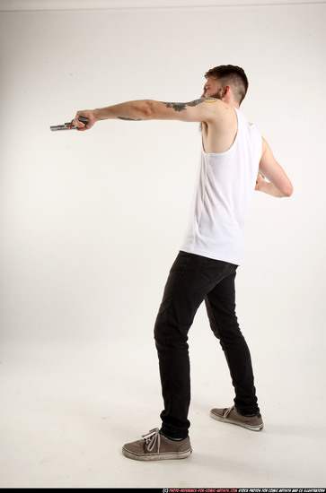 Man Adult Athletic White Fighting with gun Standing poses Casual