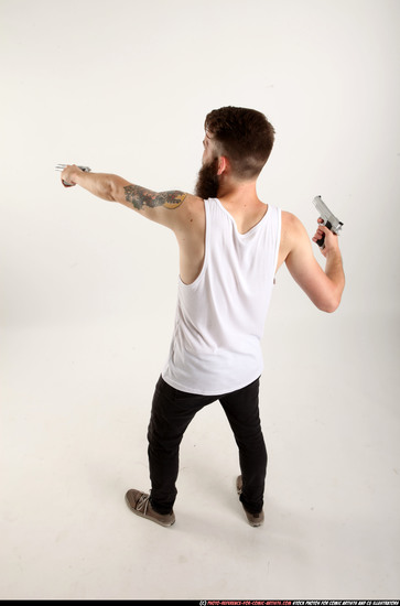 Man Adult Athletic White Fighting with gun Standing poses Casual