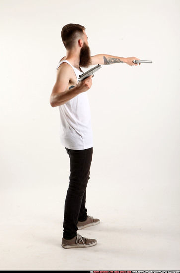 Man Adult Athletic White Fighting with gun Standing poses Casual