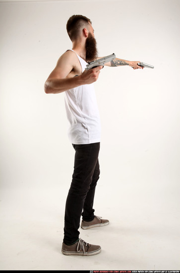 Man Adult Athletic White Fighting with gun Standing poses Casual