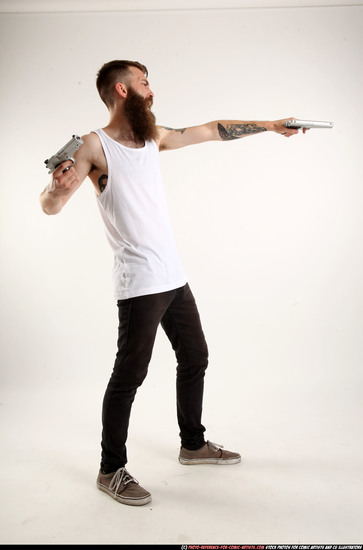 Man Adult Athletic White Fighting with gun Standing poses Casual