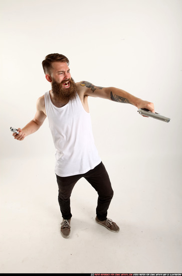 Man Adult Athletic White Fighting with gun Standing poses Casual