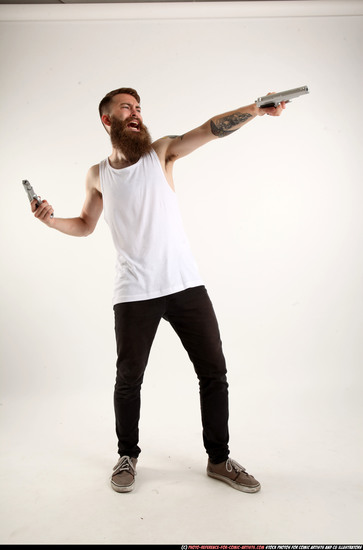 Man Adult Athletic White Fighting with gun Standing poses Casual