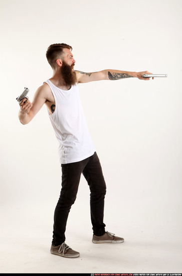 Man Adult Athletic White Fighting with gun Standing poses Casual