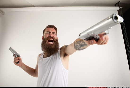 Man Adult Athletic White Fighting with gun Standing poses Casual