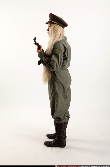 Woman Young Average Fighting with submachine gun Standing poses Army Asian