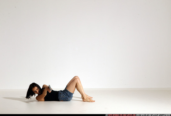 Woman Young Athletic White Fighting with gun Moving poses Casual