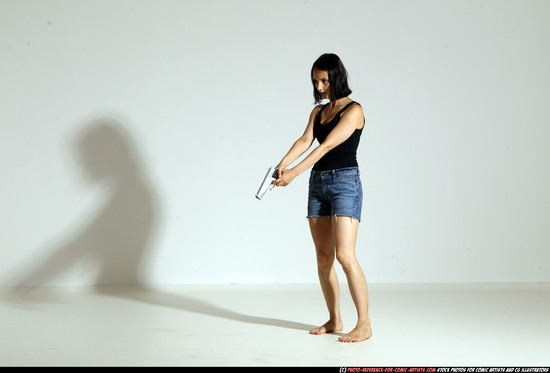 Woman Young Athletic White Fighting with gun Moving poses Casual