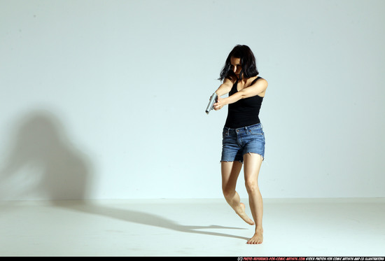 Woman Young Athletic White Fighting with gun Moving poses Casual