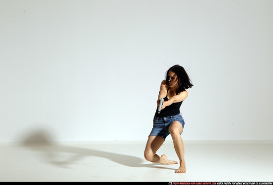 Woman Young Athletic White Fighting with gun Moving poses Casual