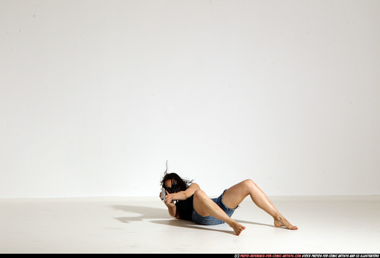 Woman Young Athletic White Fighting with gun Moving poses Casual