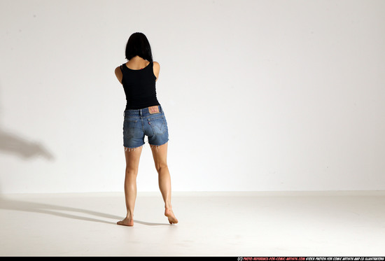 Woman Young Athletic White Fighting with gun Moving poses Casual