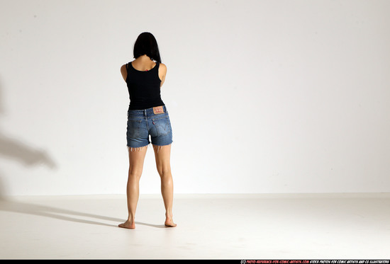 Woman Young Athletic White Fighting with gun Moving poses Casual