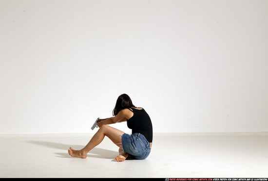 Woman Young Athletic White Fighting with gun Moving poses Casual