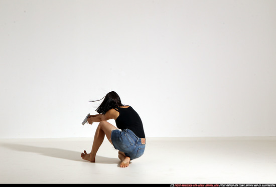 Woman Young Athletic White Fighting with gun Moving poses Casual