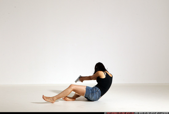 Woman Young Athletic White Fighting with gun Moving poses Casual