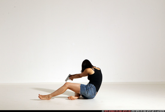 Woman Young Athletic White Fighting with gun Moving poses Casual