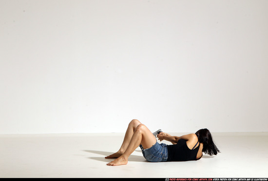 Woman Young Athletic White Fighting with gun Moving poses Casual