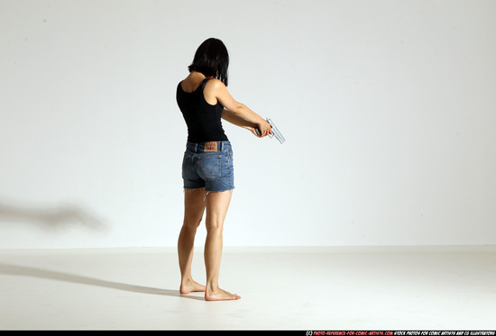 Woman Young Athletic White Fighting with gun Moving poses Casual