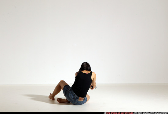 Woman Young Athletic White Fighting with gun Moving poses Casual