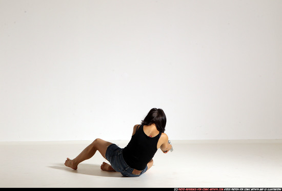 Woman Young Athletic White Fighting with gun Moving poses Casual