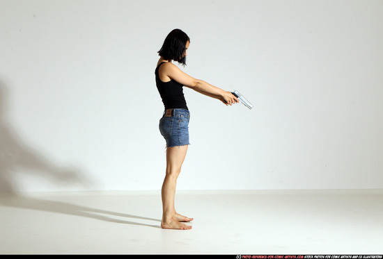 Woman Young Athletic White Fighting with gun Moving poses Casual