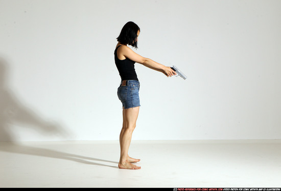 Woman Young Athletic White Fighting with gun Moving poses Casual