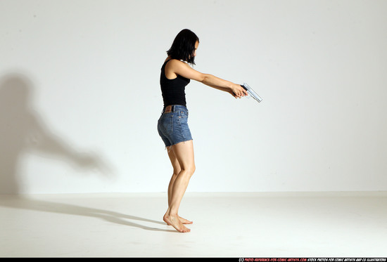 Woman Young Athletic White Fighting with gun Moving poses Casual