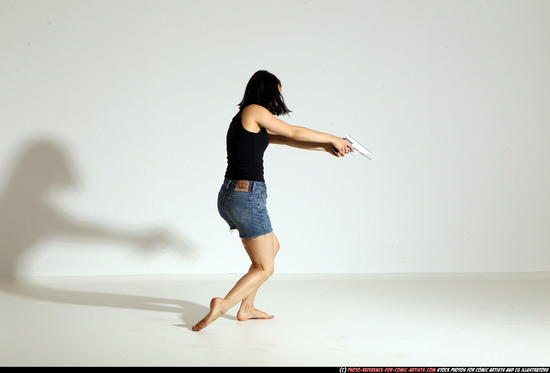 Woman Young Athletic White Fighting with gun Moving poses Casual