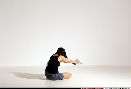 Woman Young Athletic White Fighting with gun Moving poses Casual