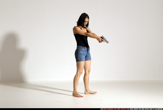 Woman Young Athletic White Fighting with gun Moving poses Casual