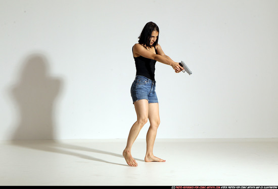 Woman Young Athletic White Fighting with gun Moving poses Casual