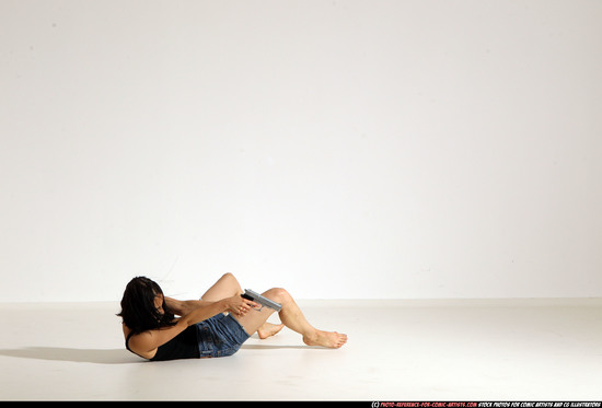 Woman Young Athletic White Fighting with gun Moving poses Casual