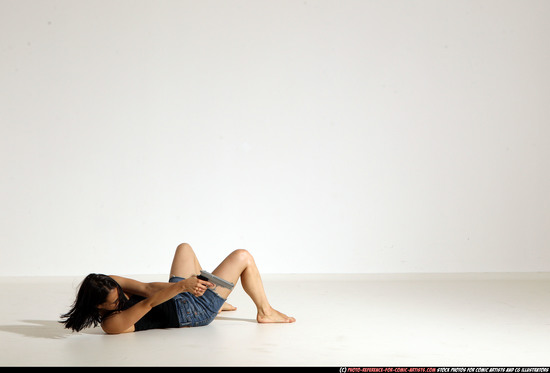 Woman Young Athletic White Fighting with gun Moving poses Casual