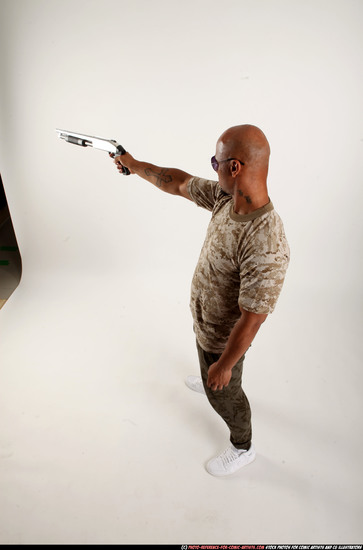 Man Adult Athletic Black Standing poses Army Fighting with shotgun