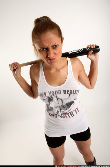 Woman Adult Athletic White Standing poses Casual Fighting with bat