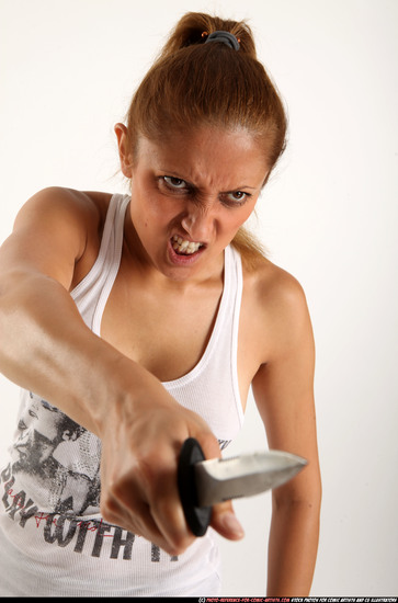 Woman Adult Athletic White Fighting with knife Standing poses Casual