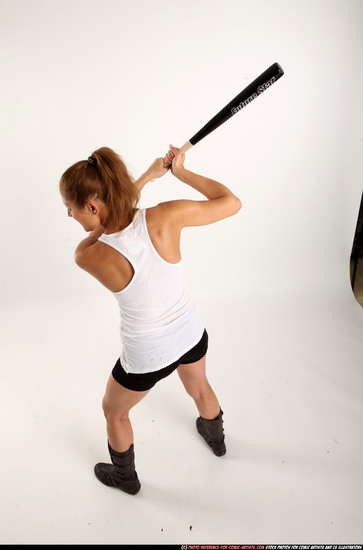 Woman Adult Athletic White Standing poses Casual Fighting with bat