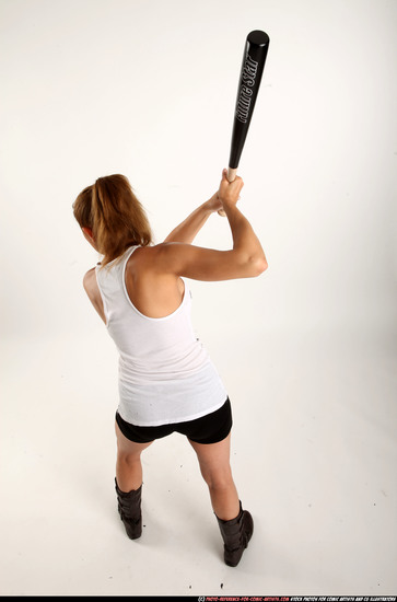 Woman Adult Athletic White Standing poses Casual Fighting with bat