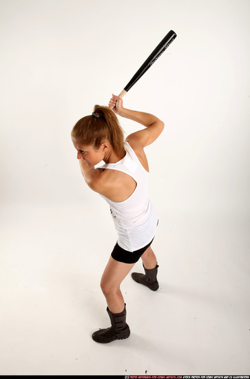 Woman Adult Athletic White Standing poses Casual Fighting with bat