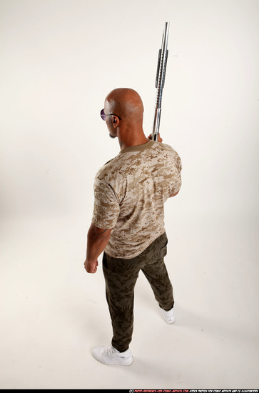 Man Adult Athletic Black Standing poses Army Fighting with shotgun