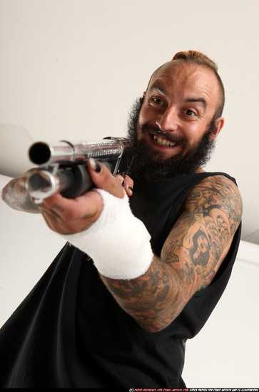 Man Adult Athletic White Standing poses Casual Fighting with shotgun