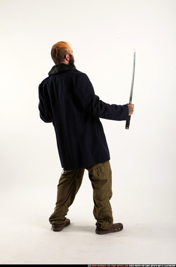 Man Adult Athletic White Fighting with sword Standing poses Coat