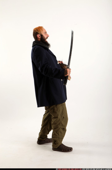 Man Adult Athletic White Fighting with sword Standing poses Coat