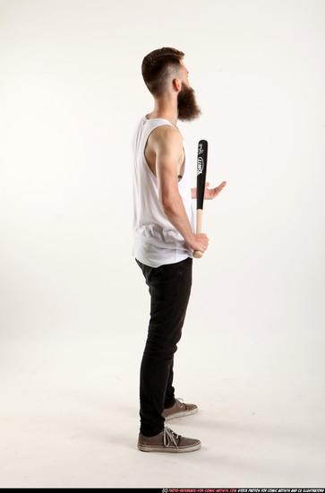 Man Adult Athletic White Standing poses Casual Fighting with bat