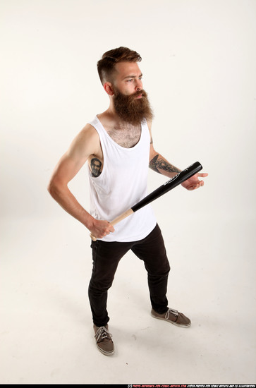 Man Adult Athletic White Standing poses Casual Fighting with bat