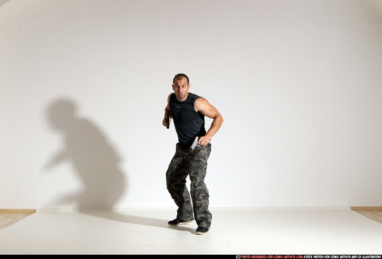 Man Adult Athletic White Fighting with gun Moving poses Army